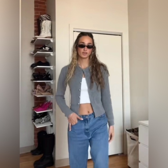 Zara grey minimalist silver bead button cardigan size small - Picture 10 of 12